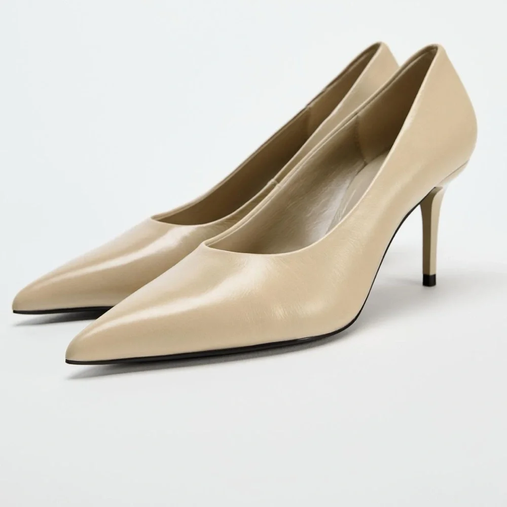 BRAND NEW ZARA LEATHER HEELS 38 with tag on (no box )! - Picture 1 of 12